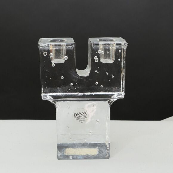 NWOT Dansk Brutalist Double Taper Candle Holder Ice Bubbles Knick On The Bottom - Picture 1 of 10